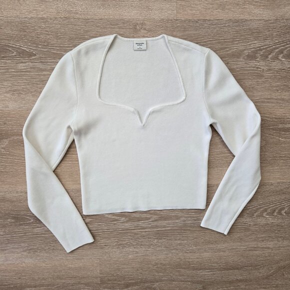 Abercrombie & Fitch Sweetheart Slim Semi Cropped Sweater White Size Small - Picture 7 of 16